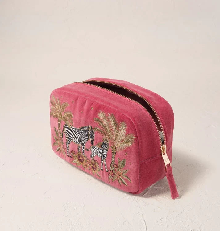 Elizabeth Scarlett Makeup Bag Botanical Zebra Velvet Peony