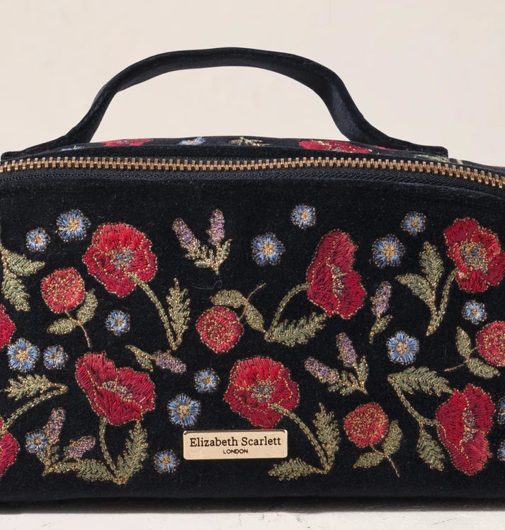 Elizabeth Scarlett Open Flat Makeup Bag Poppy Meadow - Velvet Charcoal