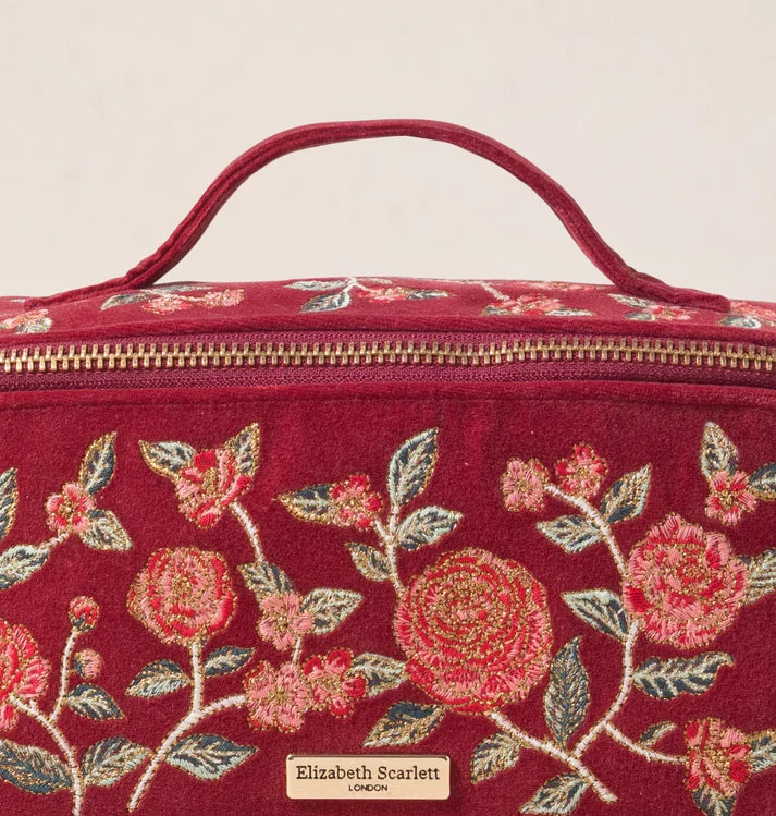 Elizabeth Scarlett Open Flat Makeup Bag Camellia Romance Velvet Cranberry