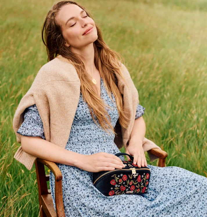 Elizabeth Scarlett Open Flat Makeup Bag Poppy Meadow - Velvet Charcoal