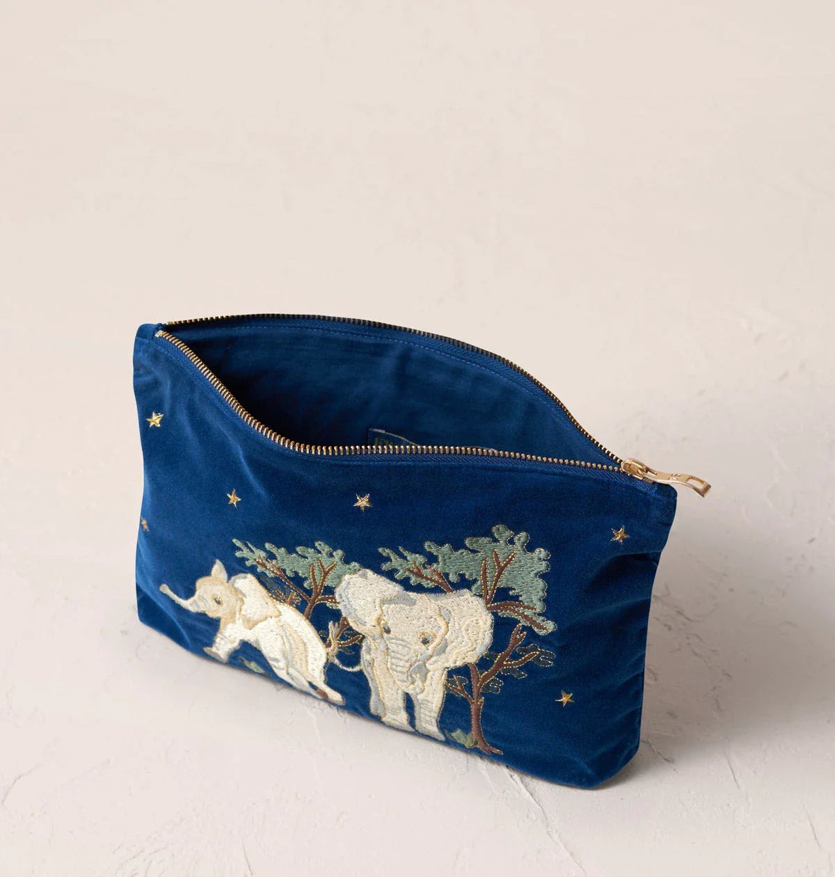 Elizabeth Scarlett Everyday Pouch Baby Elephant Conservation Velvet Cobalt