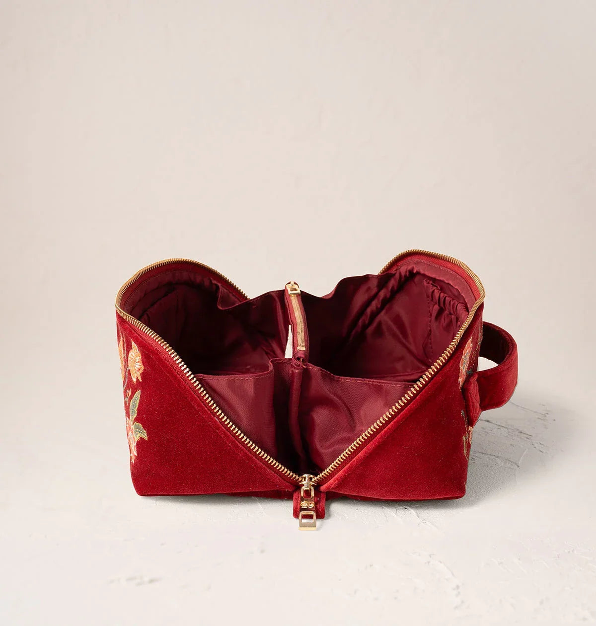 Elizabeth Scarlett Open Flat Makeup Bag Botanical Birds Velvet Rouge