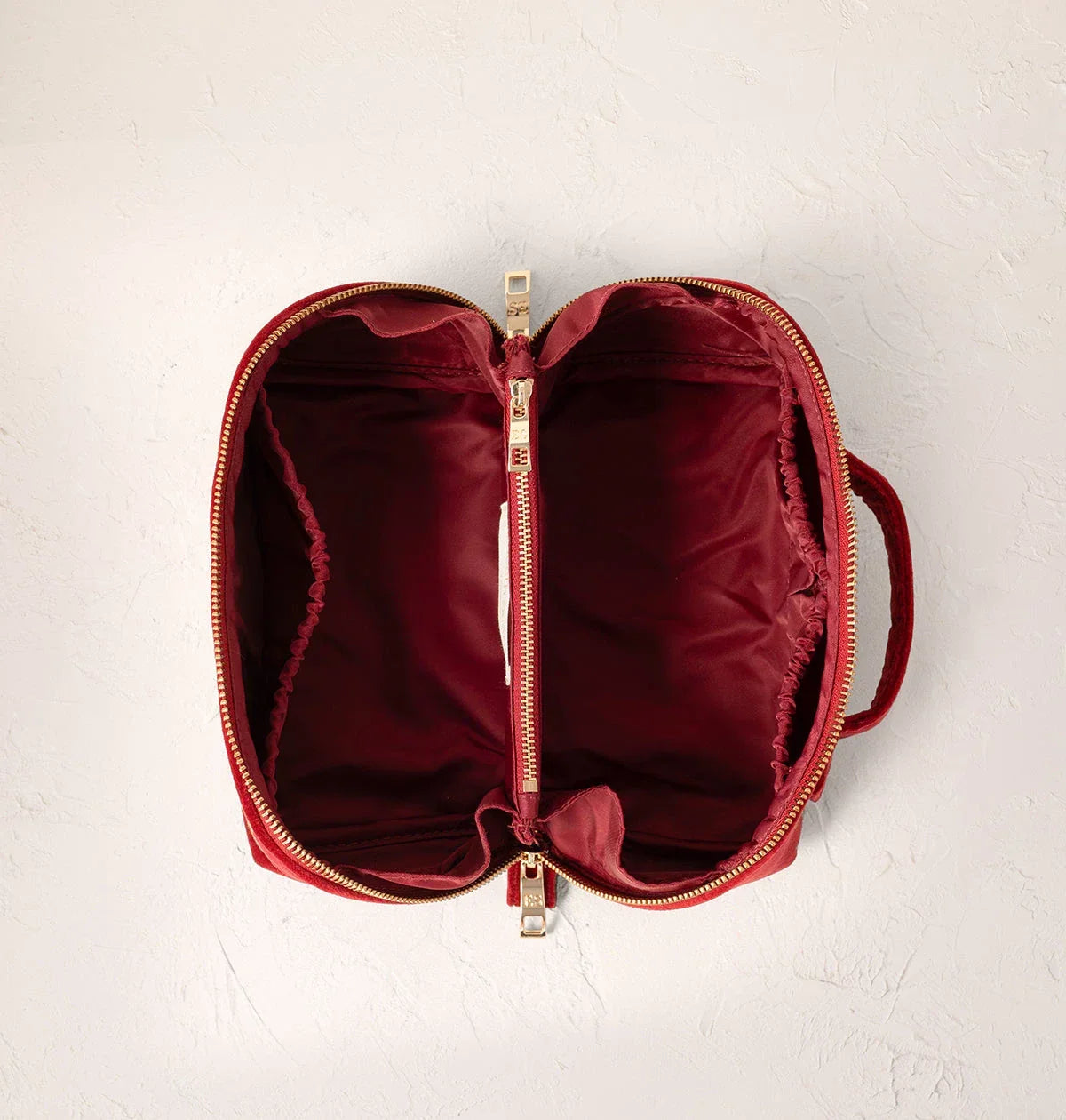 Elizabeth Scarlett Open Flat Makeup Bag Botanical Birds Velvet Rouge
