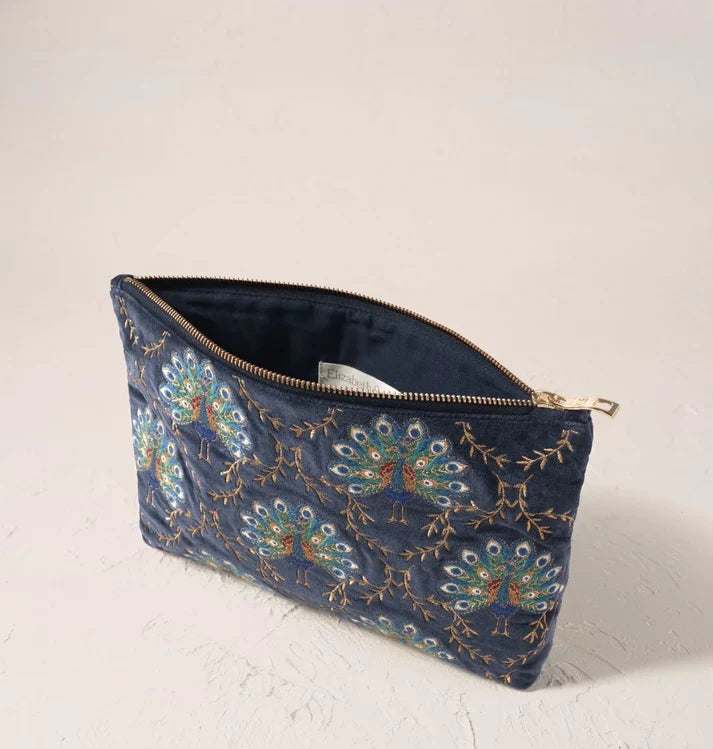 Elizabeth Scarlett Everyday Pouch Botanical Peacock Velvet Indigo