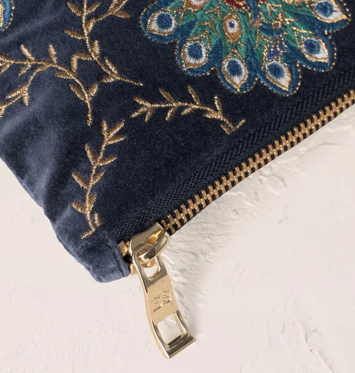 Elizabeth Scarlett Everyday Pouch Botanical Peacock Velvet Indigo