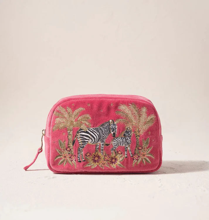 Elizabeth Scarlett Makeup Bag Botanical Zebra Velvet Peony
