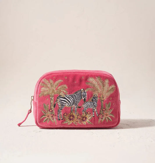 Elizabeth Scarlett Makeup Bag Botanical Zebra Velvet Peony