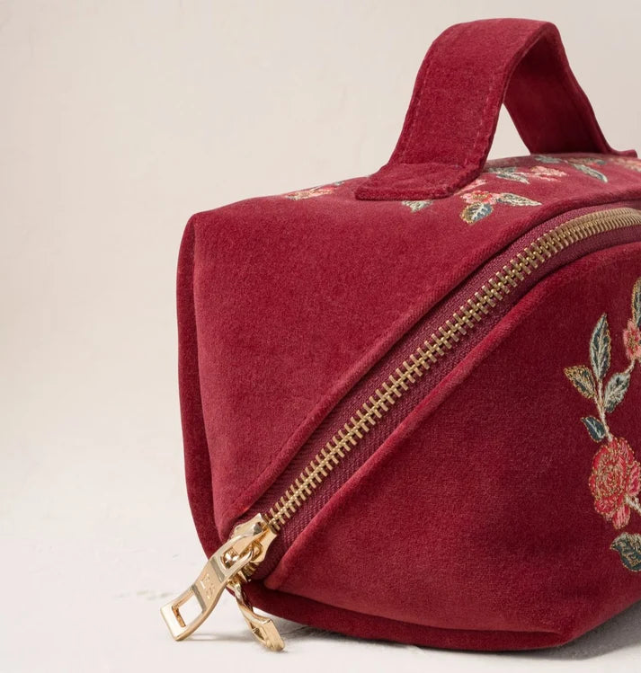 Elizabeth Scarlett Open Flat Makeup Bag Camellia Romance Velvet Cranberry