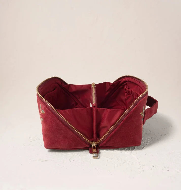 Elizabeth Scarlett Open Flat Makeup Bag Camellia Romance Velvet Cranberry