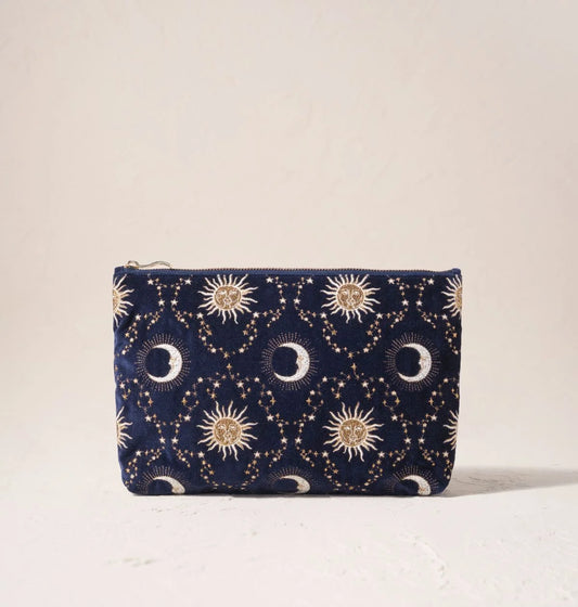 Elizabeth Scarlett Everyday Pouch Celestial Sun & Moon Velvet Navy