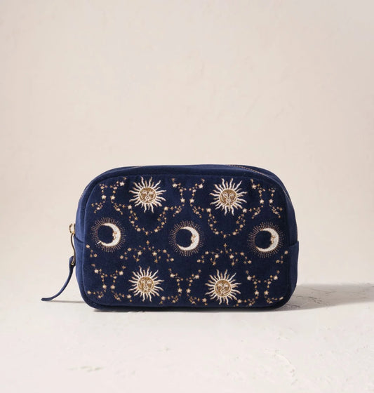 Elizabeth Scarlett Makeup Bag Celestial Sun & Moon Velvet Navy