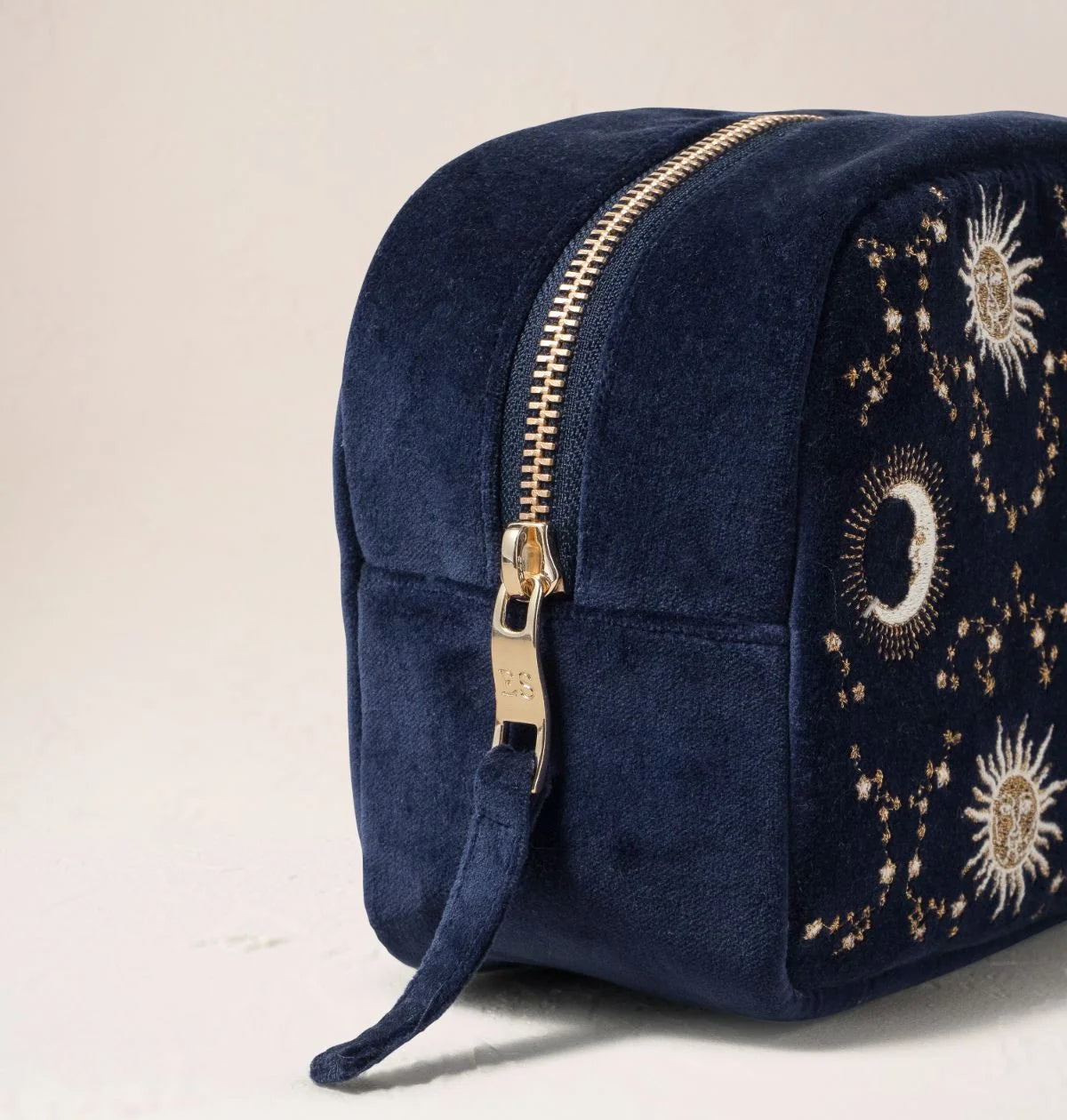 Elizabeth Scarlett Makeup Bag Celestial Sun & Moon Velvet Navy