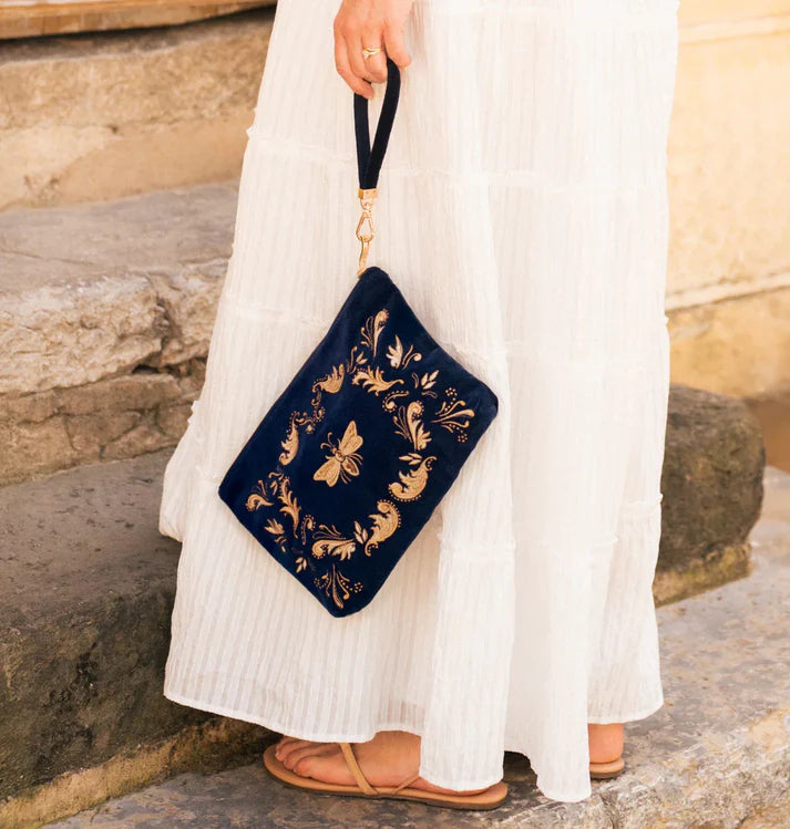 Elizabeth Scarlett Everyday Pouch Provencal Bee Velvet Navy
