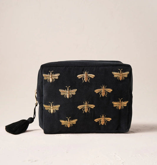 Elizabeth Scarlett Wash Bag Honey Bee Velvet Charcoal