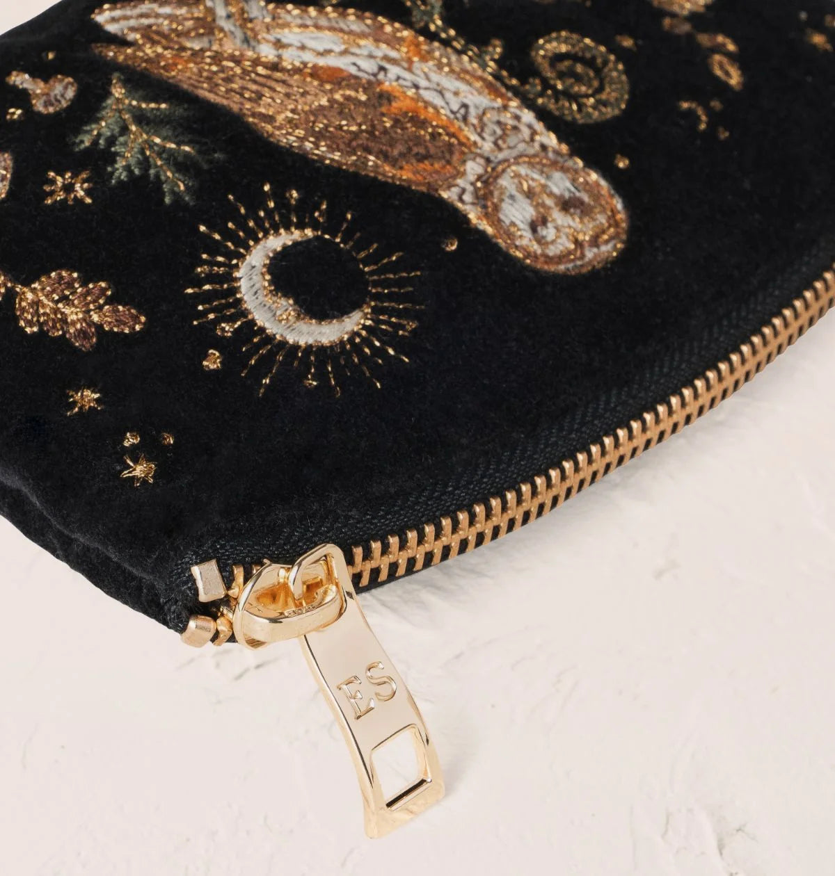 Elizabeth Scarlett Coin Purse Mystical Owl Velvet Charcoal