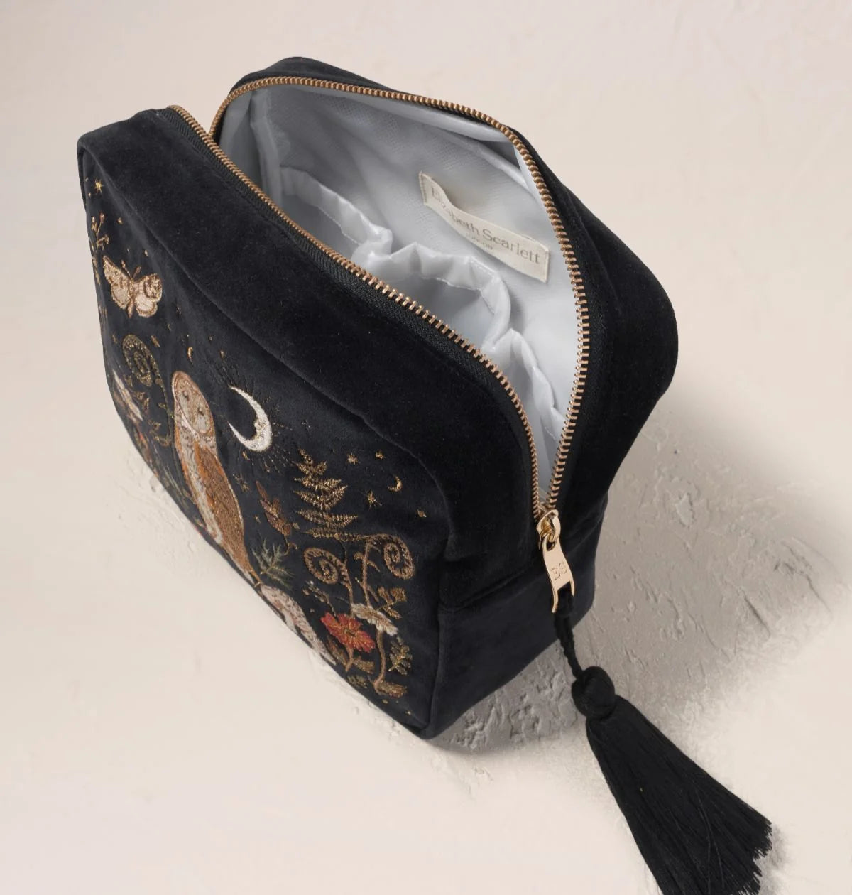Elizabeth Scarlett Wash Bag Mystical Owl Velvet Charcoal