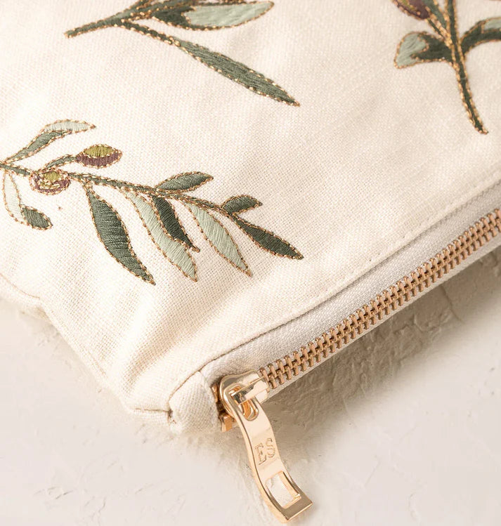 Elizabeth Scarlett Everyday Pouch Olive Branch Canvas Cream