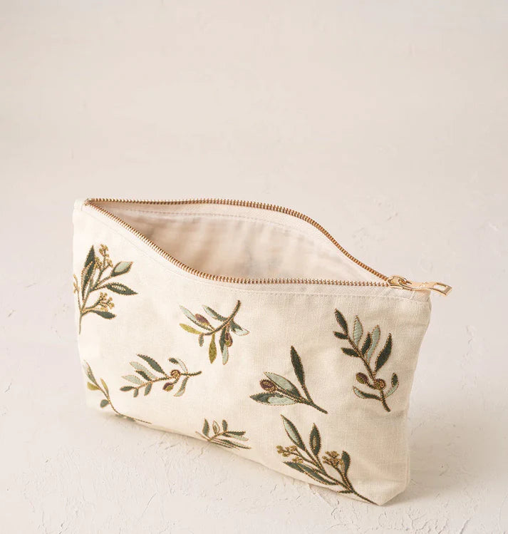 Elizabeth Scarlett Everyday Pouch Olive Branch Canvas Cream