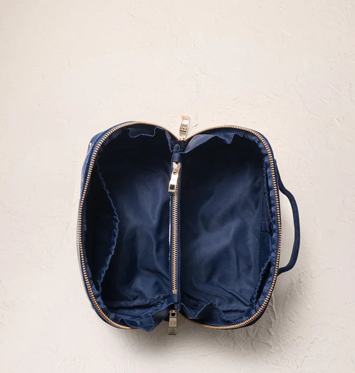 Elizabeth Scarlett Open Flat Makeup Bag Provencal Bee Velvet Navy