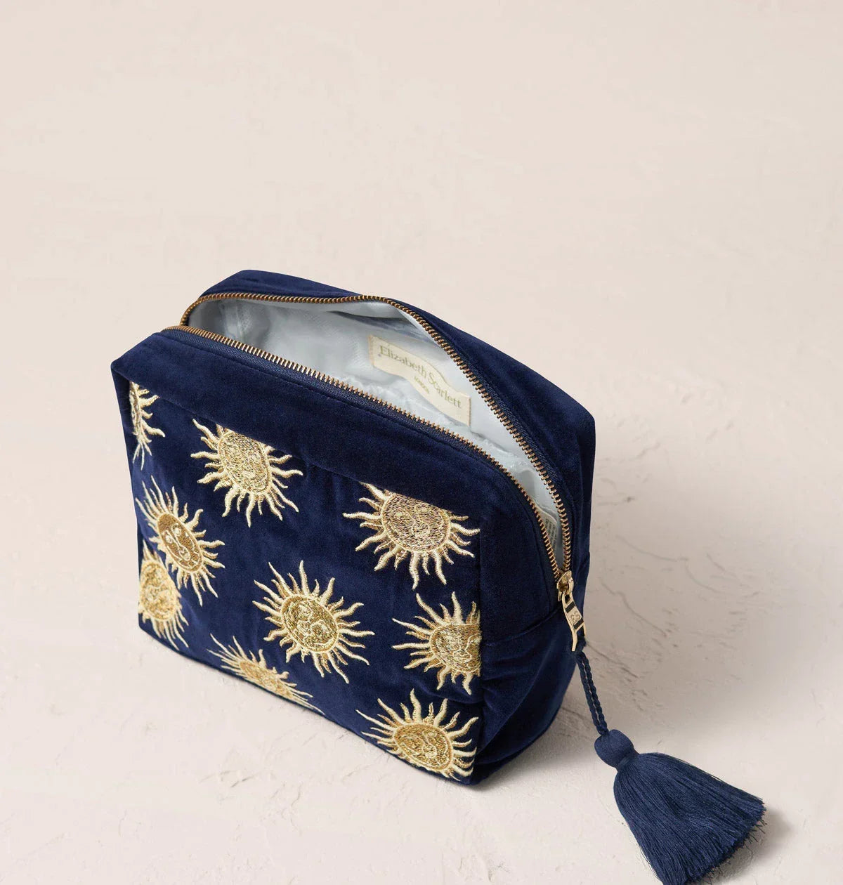 Elizabeth Scarlett Wash Bag Sun Goddess Velvet Navy