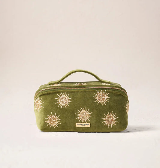 Elizabeth Scarlett Open Flat Makeup Bag Sun Goddess Velvet Fern Green